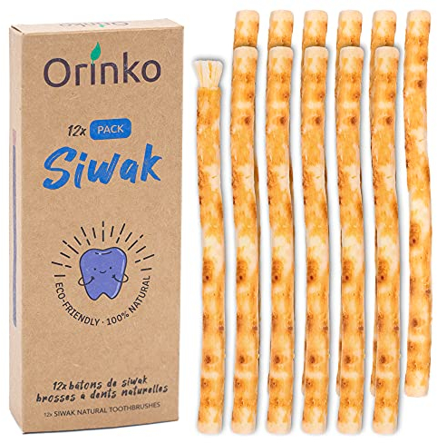 12x Miswak - Siwak Stück Zahnputzhölzer - 100% Natürliche Zahnbürste - Reinigend, Desinfizierend und Aufhellend - Umweltfreundlich, Biologisch Abbaubar und Vegan - Mit Gratis E-Book