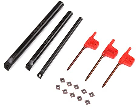 SANON Outils de Tournage de Tour Sclcr 3Pcs Tour Ennuyeux Support de Barre de Tournage Interne + 10 Pcs Ccmt0602 Insert + 3 Pcs Clé (taper1)