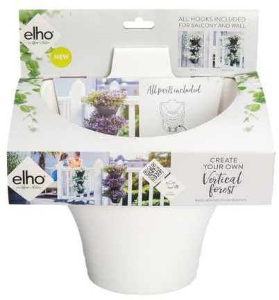 elho Corsica Vertical Forest 24 - Flower Pot for Balcony & Outdoor - Ø 26.7 x H 29.7 cm - White/White