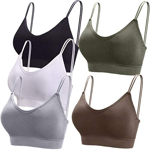 BQTQ 5 Stücke Bralette Damen V Hals Cami Top BH Bralettes Schlafen BH für Frauen Mädchen, L(Schwarz, Weiß, Grau, Pink, Grün)