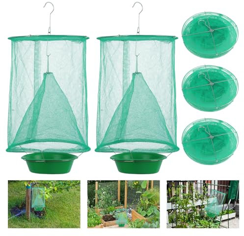 5PCS Fly Trap Insect, Ranch Hanging Fly Catcher Cage Net Folding Reusable Fly Trap for Outdoor Garden Farms Parks (Green)
