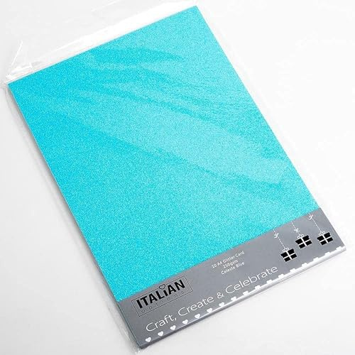Italian Options Lot de 10 feuilles de papier cartonné pailleté 250 g/m², format A4, bleu céleste