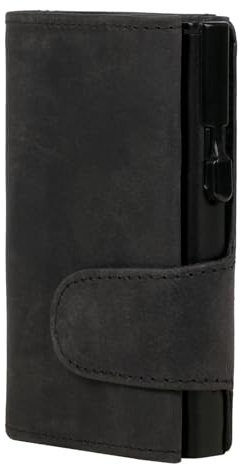 ClickSafe® Kreditkartenetui mit Münzfach und Geldscheinfach aus schwarzem Hunterleder mit schwarzem Aluminium Tresor und RFID Schutz (Kartenetui, Kartenhalter, Slim Wallet)