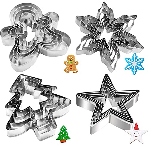 20 Pezzi Stampi per Biscotti Natalizi,Biscotti Stampi in Acciaio Inox,Formine per Biscotti Forma ​di Fiocco di Neve,Albero di Natale,Fiocco di Neve,Omino di Marzapane (20 pezzi)