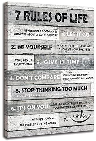 Inspirierende Wandkunst Motivative Zitate 7 Regeln des Lebens Leinwandbild Holzbrett Leinwand Malerei Grau Zitate Leinwand Bild für Büro Wohnzimmer Bad Schlafzimmer Home Wand Dekor gerahmt 30x40cm
