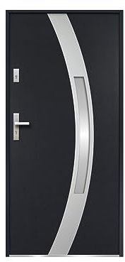 Vente-unique - Puerta de entrada de acero acristalada con inox Alt. 207 x Ancho 100 cm antracita - se abre hacia la derecha TROFA