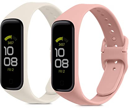 kwmobile 2X Uhrenarmband für Samsung Galaxy Fit 2 Armband - Fitnesstracker Band Set aus TPU Silikon - Ersatzarmband Smartwatch - Weiß Altrosa