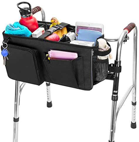SAMDEW Walker Zubehör Tasche, Tragbarer Walker Korb für Klappbarer Walker, Walker Organizer Tasche mit Teiler und Gurten, Walker Korb für Senioren & Erwachsene, Nicht Fit Rollator Walker, Nur Tasche