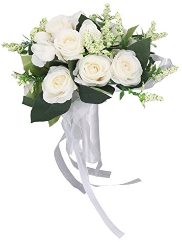 Ramo de Novia para Boda, Ramo de Boda Romántico, Ramo de Dama de Honor, Ramo de Mano con Flores Artificiales, Ramo de Lanzamiento para el Día de San Valentín, Ceremonia de Boda (Blanco lechoso)