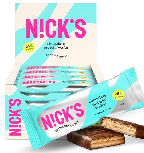 NICKS Protein wafer Chocolate | 25% Proteína | 198 calorías | Barritas Proteicas Oblea Sin Azúcar Añadido Low Carb Snack Bar Sin Gluten (24x40g)