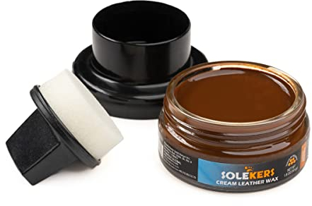 Solekers Cream Leather Wax | Schuhwachs 50 g | inkl. Schwamm | mit BIENENWACHS | Schuhcreme (Hellbraun)
