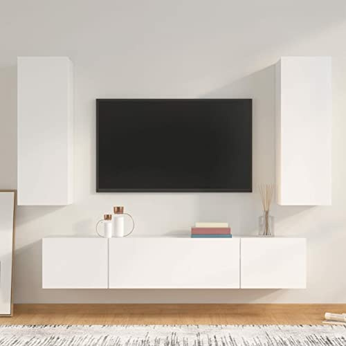 NITCA Set di Mobili Porta TV 4 pz, Set Mobile TV in Legno, Parete Attrezzata Soggiorno Moderna, Base TV Sala da Pranzo, Bianco 80x30x30 cm Tipo 2
