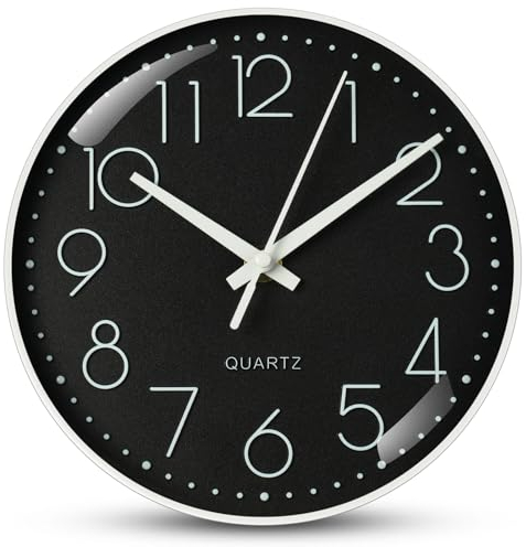 Aolso Reloj de Pared,8 Pulgadas Reloj de Pared Movimiento de Cuarzo silencioso,Estilo Moderno, Decorativo para la Cocina, el Comedor o la Habitación, Funciona con Pilas,Silencioso-Negro