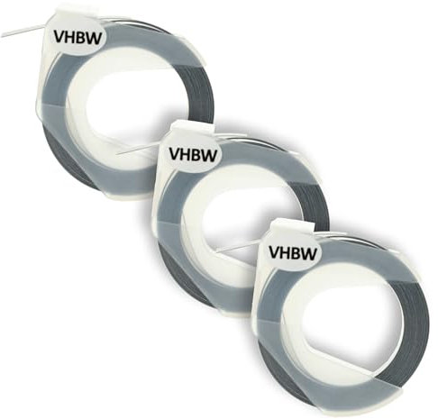 vhbw 3x 3D Prägeband-Schriftband-Kassette kompatibel mit Dymo Office-Mate II 154000 Etiketten-Drucker 3m x 9mm Weiß auf Schwarz
