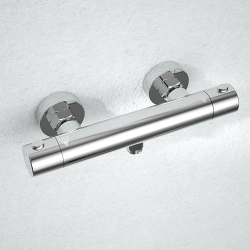 Görbach Thermostat Duscharmatur mit 38 °C Sicherheitstaste, Mischbatterie Dusche Thermostat, Chrom Badewannenarmatur für Dusche und Badewanne