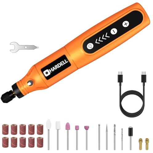 HARDELL 3.7V Mini Trapano a Batteria con Luce LED, 5 Velocità Variabili Utensile Multifunzione con 36 Accessori per Lucidatura, Sabbiatura, Smerigliatura, Incisione, Fai da te