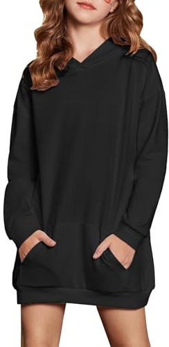 Arshiner Flickhuvtröja, klänning barn, lång huvtröja, vinterpullover, mode, fritid, sweatshirt för flickor 5–14 år