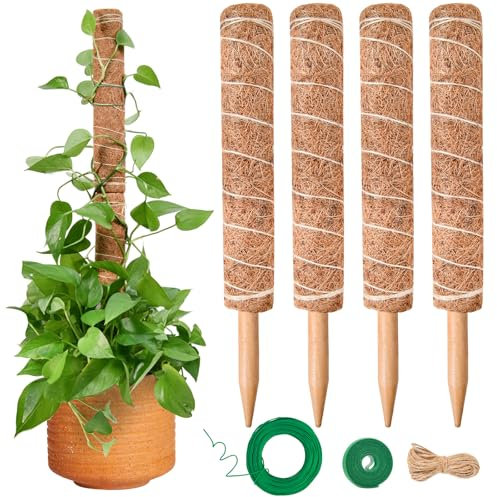 Moss Pole for Plants, Garden Sage 4 Pieces of 16 Inch Expandable Monstera Moss Pole kit for Indoor Outdoor Climbing Plants to Grow Upwards