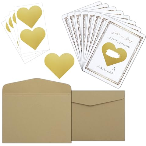 8 unidades de cupones para rellenar con 8 sobres, 8 pegatinas para rascar en forma de corazón, tarjeta para rascar para escribir, tiempo en lugar de cosas para tarjeta de cumpleaños, cupón de cine,