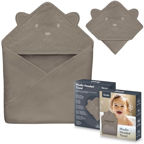 lionelo Toalla DE Muselina con Capucha Toalla de Baño con Capucha para Bebé de Muselina 80x80 cm Toalla de Baño Suave Transpirable para Bebé Tejido Natural 6 Colores (Cappuccino)