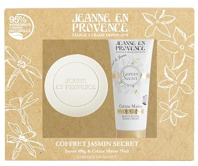 JEANNE EN PROVENCE - Coffret Cadeau pour Femme - Jasmin Secret - Savon solide 100 gr + crème mains 75 ml - 95 % d'Ingrédients d'Origine Naturelle - Fabriqué en Provence