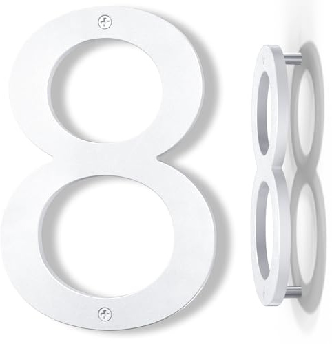 Yafimea 8 Inch White House Numbers, Large Floating Screw On Numbers with 3D Shadow Effect for Outside Wall Fence Gate, Weatherproof ABS Plastic (8)