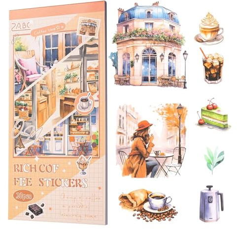 BRTNUP 20 Fogli Adesivi per Scrapbooking Stickers, Scrapbooking Adesivi Journaling Sticker Aesthetic per Scrapbook Journal Supplies (Caffè)