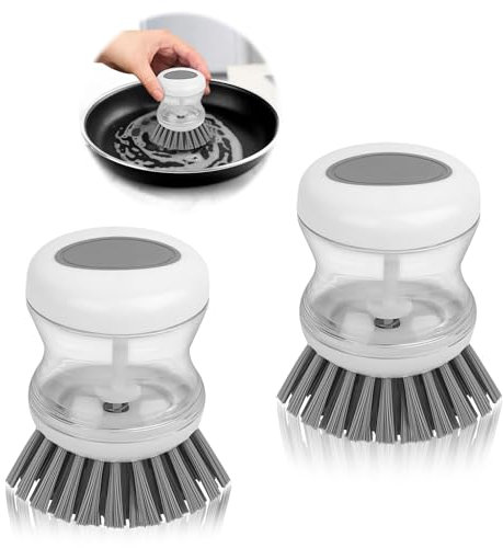 TNEDFOD 2 Stück Spülbürste mit Spülmittelspender, Transparent Befüllbare küchenbürste, für die Reinigung von Geschirr, Töpfen, Pfannen und Spülen