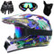 Motorradhelm, DOT-Zertifizierter Integralhelm für Dirtbikes, für Kinder, Jugendliche und Erwachsene, Motocross-Helm Mit Maske, Schutzbrille und Handschuhen(White Claw,S(52-53cm))