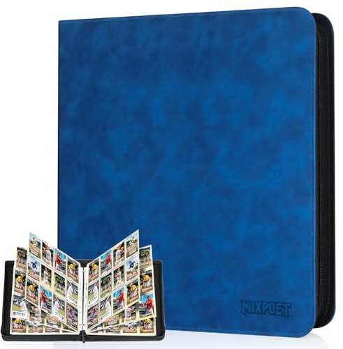 MIXPOET Trading Card Binder, 12 Pocket Card Collection Binder for 960 Cards, Premium Card Book Double Sided Pocket, Collector Album Card Holder Folder for TCG/PM/MTG/OPCG/YGO Sports Cards, Blue