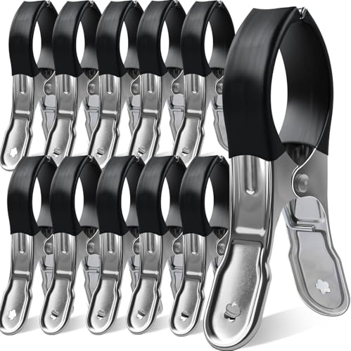 KEYBOO 10 Pcs Large Beach Towel Clips for Sun Loungers, Stainless Steel Sunbed Towel Pegs Beach Towel Clips, Pegs for Washing Line Laundry Pegs for Beach Chairs Pool Chairs Heavy Clothing