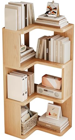 JFOZDM Bibliothèque d'angle à 3 Niveaux, Bois étagère d'angle, Bibliothèque Meuble de Rangement,Économisez de l'espace,Meuble d'angle pour Salon,Chambre à Coucher,Bureau,Salle d'étude