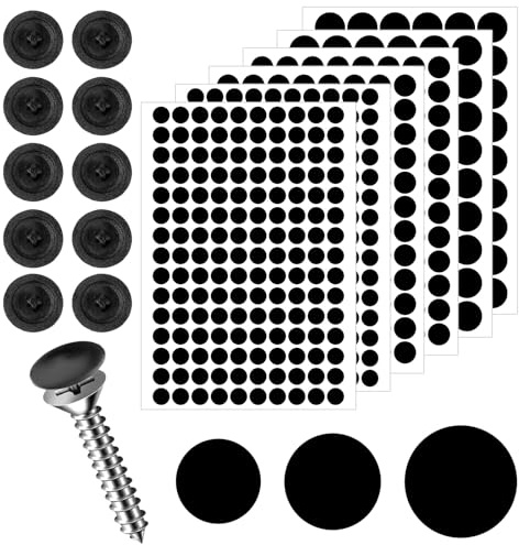 580 Pcs Crew Cover Stickers, Sticky Decals Self Adhesive Screw Hole Stickers100 Pcs Plastic Screw Cap Covers, Black Self Tapping Screws Covers Caps, Screws Thread Protector Kit for Various Fur