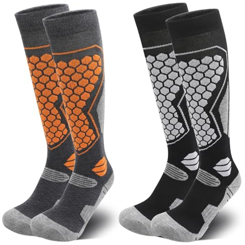 Toivize 2 Paires Chaussettes de Ski Homme 39-44 en Laine Mérinos, Chaussettes Chaudes et Épaisses Thermiques Respirantes, Idéales pour Ski, Snowboard, Randonnée et Sports d'Hiver