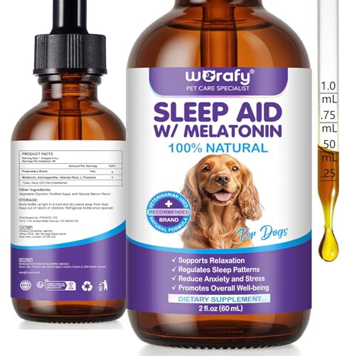 Melatonin for Dogs, Dog Melatonin, Anxiety Relief & Sleep Aid for Dogs, Liquid Calming Drops for dogs & cats, Helps with Noise, Fireworks, Separation Anxiety & Travel Stress, Bacon Flavor, 60ml