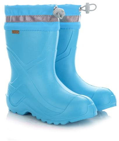 3Kamido GoCamp Bottes en caoutchouc pour enfants - matériau EVA, avec une doublure en feutre chaude et amovible, avec un col à cordon de serrage, avec bande réfléchissante 3M, pour garçons et filles