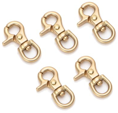 WUTA Lot de 5 mousquetons en laiton lourd avec articulation pivotante – Inoxydable et durable pour laisses de chien, ceintures, sacs, travaux du cuir et trousseau de clés