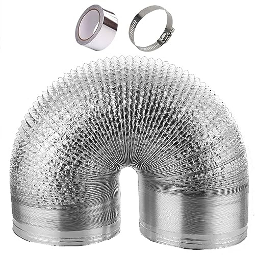 Flexibel ventilationsslang av aluminium, Aluminiumfolieventilationskanal med 2 klämmor Torktumlarslang Ventilationsslang(1.5m,110mm)