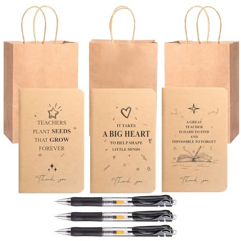 Naler Thank You Teacher Gifts 3 Sets Notebook and Pen Set with Gift Bags | For Teaching Assistant Nursery Teacher Women Men - End of School Year Appreciation