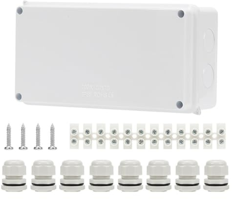Scatola di Giunzione Impermeabile IP65 200x100x70mm, Scatola di Distribuzione da Parete, Cassetta Elettrica Esterna con Morsetti e Pressacavi, per Installazioni Domestiche, Industriali e di Sicurezza