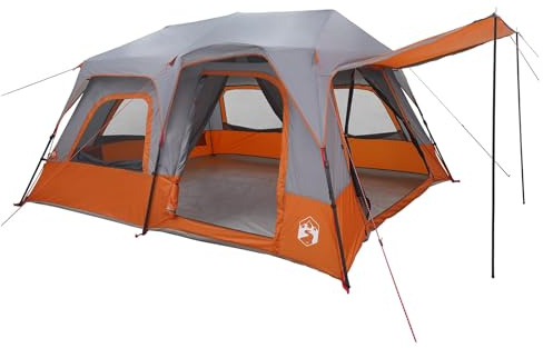 mtlskopl Tente instantanée pour 10 personnes, grande tente de camping pop-up avec tiges en fibre de verre, tente de groupe légère pour jardin et camping, 438 x 310 x 200 cm, gris orange