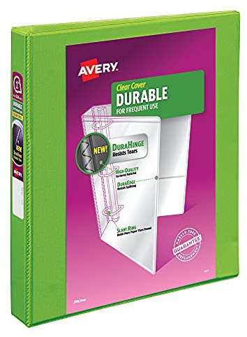 Avery Durable View 3 Ring Binder, 1 Slant Rings, 250-Sheet Capacity, 1.4 Inch Wide Spine, Great for Home, School Supplies, Office, or Organization Needs, 1 Green Binder (17832)