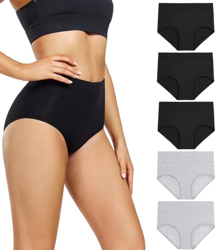 wirarpa Culotte Femme Coton Taille Haute Slips Lot de 5 Noir/Gris L