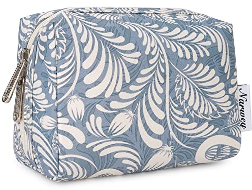 Klein Make up Tasche Kosmetiktasche Damen Schminktasche Klein Kulturtasche Damen kulturbeutel, Makeup Tasche Makeup Bag (Blaues Blatt)