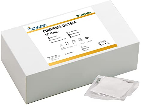 Sumedtec - 200 Gasas estériles 7,5 x 7,5 cm. esponjas para el cuidado de heridas. Suministros médicos de primeros auxilios Pack de 200 unidades empacadas individualmente