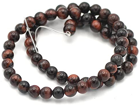 Fil/brin de 39 cm perles ronde 4/6/8/10 mm au choix (pour environ 2 bracelets), pierre naturelle en vrac idéale pour toutes créations de bijoux artisanales (Oeil de taureau, Perle 6 mm)