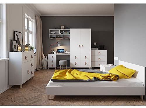 Fabryka Mebli Idźczak Kinderzimmer-Set Figo II - Bett, Nachttisch für Kinder, Kommode, Schreibtisch, Kleiderschrank, Wandregal - Jugendzimmer, Modern Design Weiß