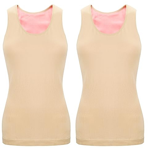 Sintege 2 Débardeurs Thermiques sans Manches en Polaire Camisole Tank Top en Coton Hauts Thermiques pour Femmes (Beige, M)