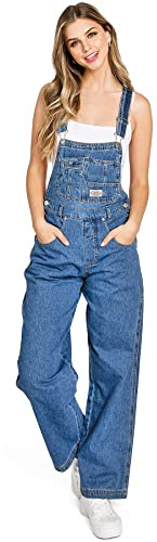 Lana Roux 90s Retro Dungaree Utility Denim Jumpsuit Jean Overalls (Medium Denim, Small)