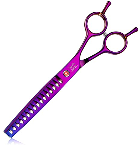 JASON 7.5 Chunker Schere - Professionelle Effilierschere für Hunde Ausdünnschere Hundeschere mit 16 Zähnen Japanische Edelstahl Fellschere für Hunde Katzen, lila